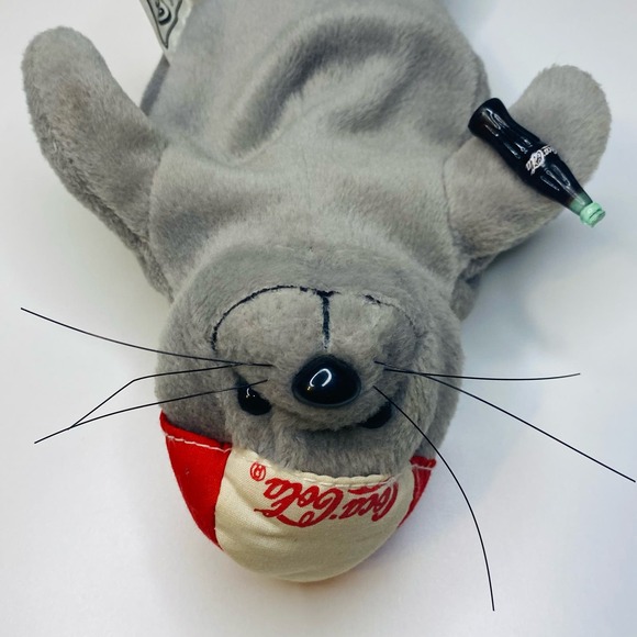Vintage 1997 Coca-Cola Beanie Plush Seal Wearing Baseball Cap & Holding Coke - Picture 5 of 8